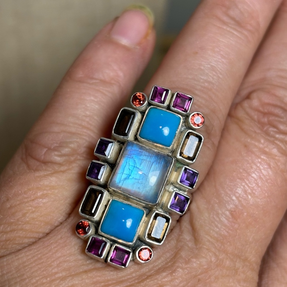 Nicky Butler Raj Rajaglow Blue Turquoise & Multi Gemstone -Sterling Silver ring